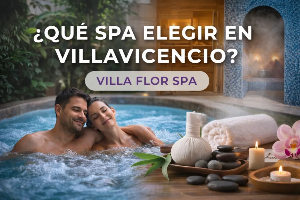 Experiencia de spa en Villavicencio con jacuzzi, velas, piedras y ambiente de relajación en Villa Flor Spa